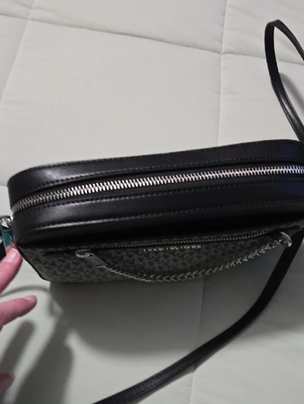 Michael Kors Gray Signature MK Crossbody with Chain Detail - Picture 7 of 9